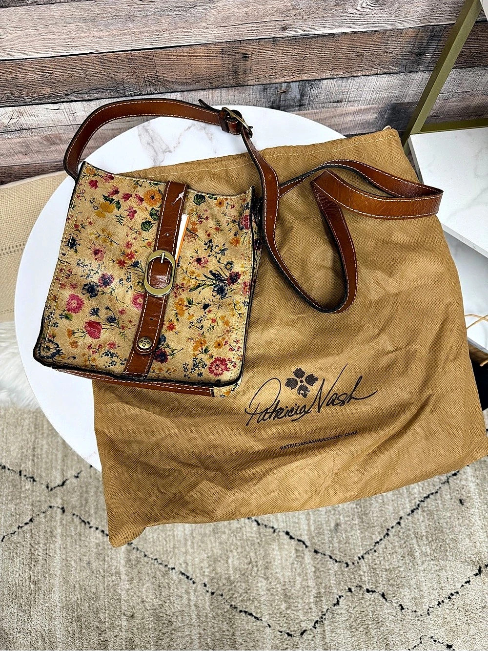 Patricia Nash Prairie Rose Floral Print Leather Crossbody